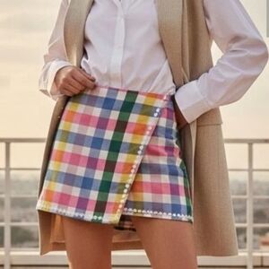 Colorful Plaid Mini Skirt Pastel Gingham Scalloped Hem